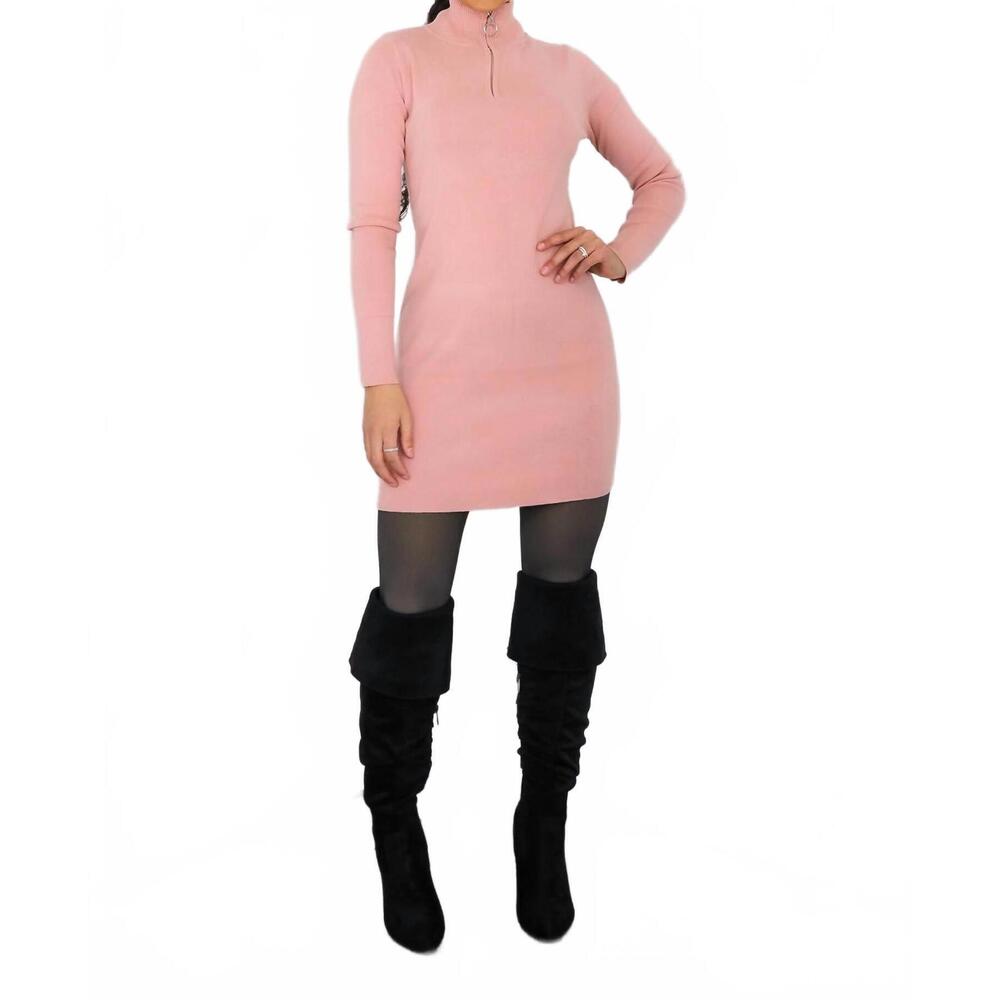 NEW SURELYMINE my perfect long sleeves mock neck sweater dress in dusty pink